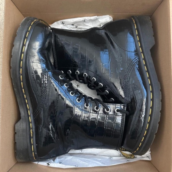 Dr. Martens Patent Crocodile Print Boots - Picture 2 of 5